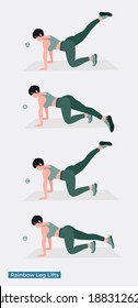 Rainbow Leg Lifts exercise, Women workout fitness, aerobic and exercises. Vector Illustration.	