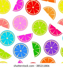 Rainbow Lemon On White Background. Seamless Pattern.