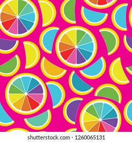 Rainbow lemon seamless vector background illustration