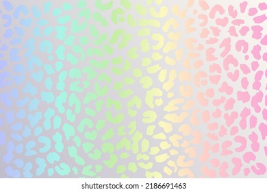 Rainbow leopard background. Holographic foil cheetah texture. Animal pattern gradient print. Vector abstract pastel illustration.