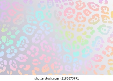 Fondo del leopardo arcoiris. Textura holográfica de hoja de chita. Impresión de gradiente de patrón animal. Ilustración abstracta en tonos pastel.