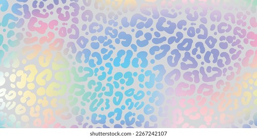 Rainbow leopard background. Holographic foil cheetah texture. Animal pattern gradient print. Vector abstract pastel illustration