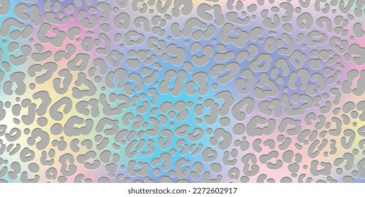 Rainbow leopard background. Holographic foil cheetah texture. Animal pattern gradient print. Vector abstract pastel illustration