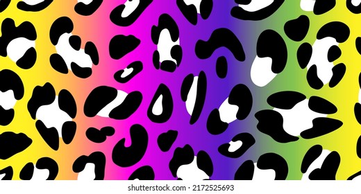 Rainbow leopard seamless pattern. Animalistic bright print. Neon vector background. 