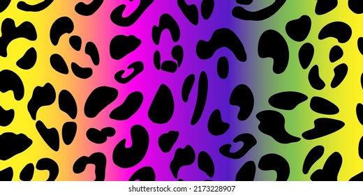 Rainbow leopard seamless pattern. Animalistic bright print. Neon vector background.