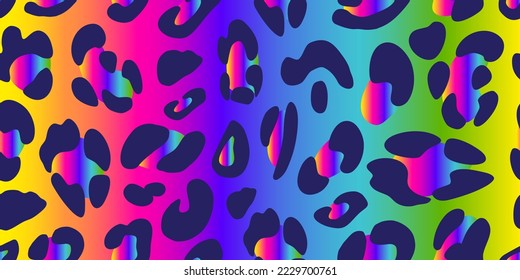 Rainbow leopard seamless pattern. Animalistic bright print. Neon vector background.