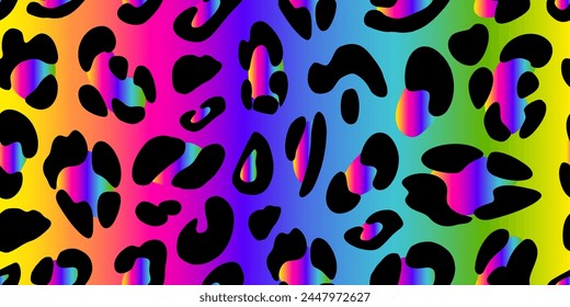 Rainbow leopard seamless pattern. Animalistic bright print. Neon vector background.