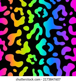 Rainbow leopard seamless pattern. Black background