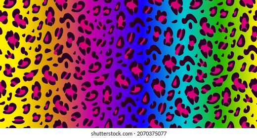 Rainbow leopard seamless pattern. Bright background.Animalistic print. Hand-drawn vector illustration