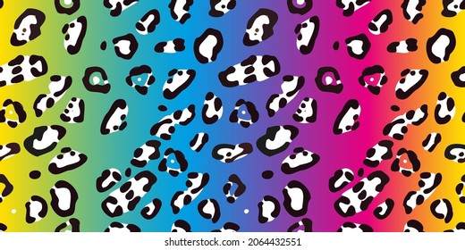 Rainbow leopard seamless pattern. Colorful neon vector background. Gradient wallpaper.