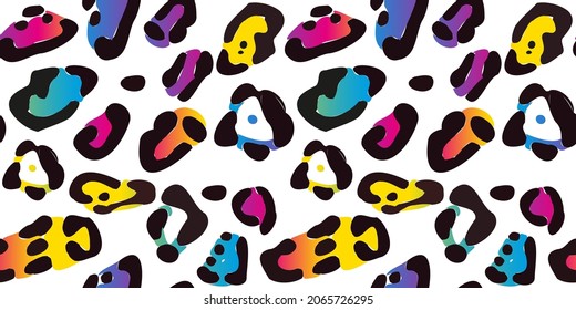 Rainbow leopard seamless pattern. Colorful neon vector background. Gradient wallpaper.