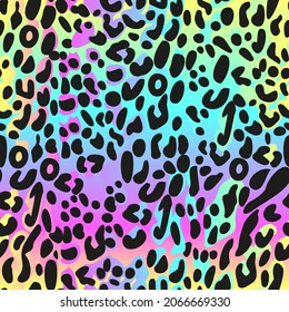 Rainbow leopard seamless pattern  Colorful neon vector background  Gradient wallpaper 