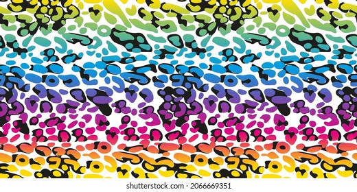 Rainbow leopard seamless pattern. Colorful neon vector background. Gradient wallpaper.