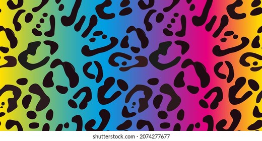 Rainbow leopard seamless pattern. Colorful neon vector background. Gradient wallpaper.