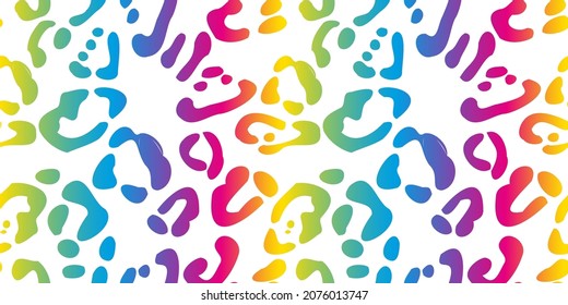 Rainbow leopard seamless pattern. Colorful neon vector background. Gradient wallpaper.