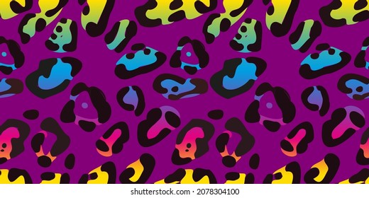 Rainbow leopard seamless pattern. Colorful neon vector background. Gradient wallpaper.