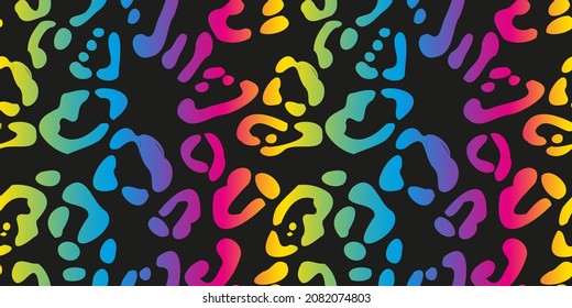 Rainbow leopard seamless pattern. Colorful neon vector background. Gradient wallpaper.