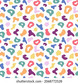 Rainbow leopard seamless pattern isolated on white background. Colorful animal skin background. Abstract cheetah fur wallpaper. Design for fabric , textile print, surface, wrapping, cover.
