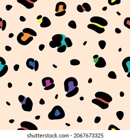 Rainbow leopard seamless pattern. Vector template for fabric textile.