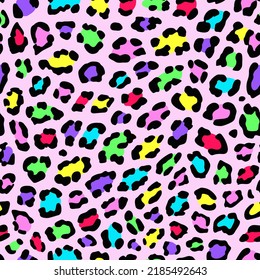 rainbow leopard spots pattern  seamless animal  print  colorful jaguar background  good for fabric  dress  fashion  wallpaper  textile 