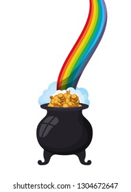 rainbow with leprechaun cauldron isolated icon