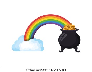 rainbow with leprechaun cauldron isolated icon