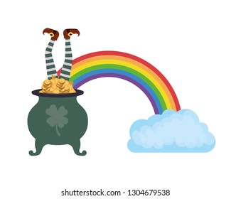rainbow with leprechaun cauldron isolated icon