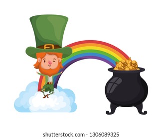 rainbow with leprechaun cauldron isolated icon