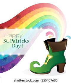Rainbow and Leprechaun shoe on white background. St. Patrick's Day abstract symbol