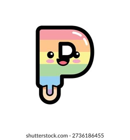 Rainbow Letter P Ice Cream Kawaii Character