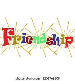 Rainbow lettering design for friendship day. Vector elements for invitations, posters, greeting cards.