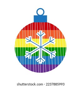 Rainbow LGBT christmas ball bauble decoration with snowflake and line stripes
