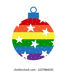 Rainbow LGBT christmas ball bauble decoration with star ornament and snow