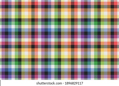 rainbow lgbt colors on black and white checkered tartan style fabric texture seamless pattern editable vector illustration