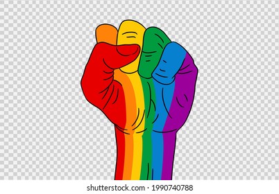 La mano de color de la bandera LGBT arcoiris aislada en png o fondo transparente, Símbolo del orgullo gay LGBT, surgimiento de LGBTIQ, ilustración vectorial