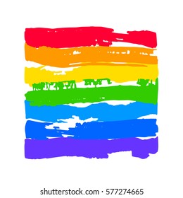 Rainbow in LGBT flag colors, gay pride. Vector spectrum. Hand drawn paint strokes isolated on white background. Vector illustration