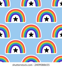 Rainbow with LGBT flag and star. LGBT Rainbow seamless pattern. LGBTQ, LGBT pride community Symbol. LGBT banner. Vector illustration.
