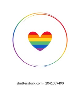 Rainbow LGBT heart logo with circle sign isolated on white background vector illustration.