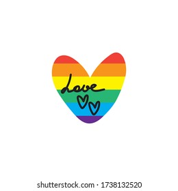 Rainbow LGBT heart with love lettering vector illustration. Love symbols