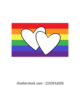 Corazones LGBT arcoiris forman aislados en fondo blanco, símbolo de orgullo gay LGBT, ilustración vectorial
