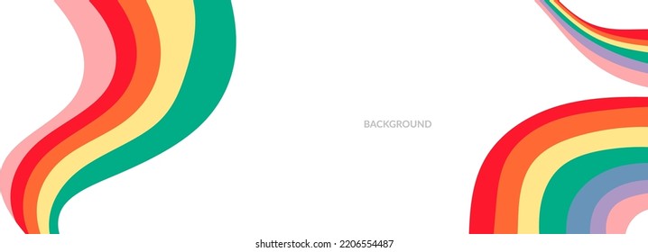 Rainbow lgbt pride banner vector illustration. Curve colorful ribbon pattern. Aesthetic design layout. Symbol of peace, equality and freedom. Bright spectrum isolated stripe. Fairytale background
