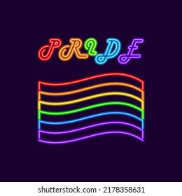 Rainbow lgbt pride flag from neon lines. Colorful glowing wave stripes abstract symbol of free bonds and vector love