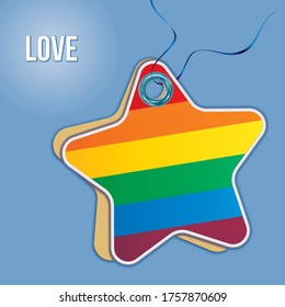 Rainbow, LGBT symbols. Label price tag in the form of a paper star. Bright, beautiful vector image for any of your projects.