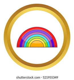 Rainbow LGBT vector icon in golden circle, cartoon style isolated on white background