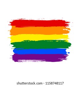 Rainbow lgbt vector watercolor flag. Hand drawn ink dry brush stains, strokes, stripes, horizontal lines isolated on white background. Painted colorful symbol of gay marriage, pride, rights equality.