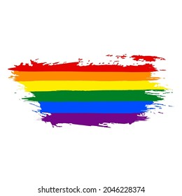 Rainbow lgbt vector watercolor flag. Hand drawn ink dry brush stains, strokes, stripes, horizontal lines isolated on white background. Painted colorful symbol of gay marriage, pride, rights equality.