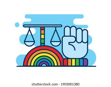 rainbow with lgtbi flag and scale flat style icon vector illustration design