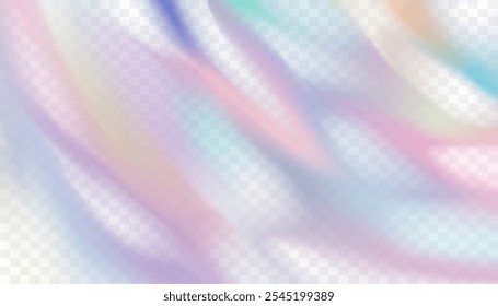 Fondo de luz de arco iris, efecto de superposición de efecto de prisma de luz colorida sobre fondo transparente para maqueta. Vector de textura de fondo de luz Abstractas, destello de cristal holográfico o sombra borrosa iridiscente 