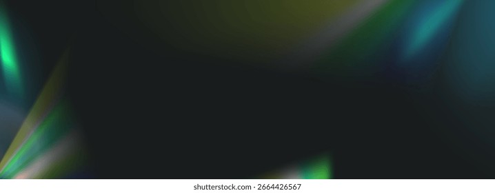 Luz do arco-íris vigas fundo. Efeito iridescente na sobreposição de plano de fundo escuro. Ilustração vetorial.