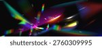 Rainbow light flare with iridescent crystal effect, prismatic colors and glowing aurora gradient, abstract vector background. Dark banner with holographic spectrum, modern design overlay.
